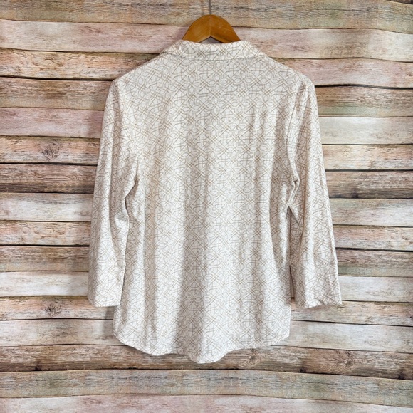 J. McLaughlin Women's Brynn Linen Blend Geometric Print 3/4 Sleeve Top Size M - Picture 7 of 9